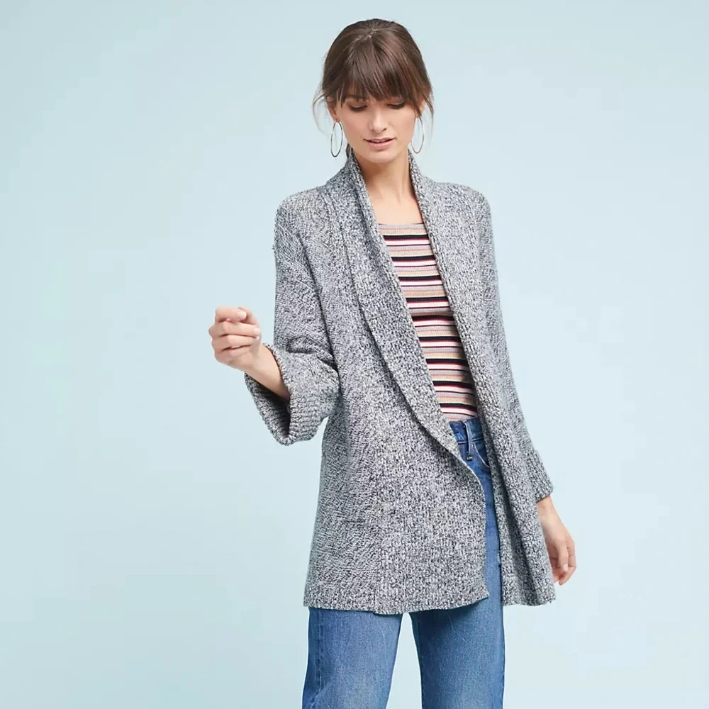 Splendid Briarwood Open Front Wool Bland Knit Cardigan in Marled Gray XS